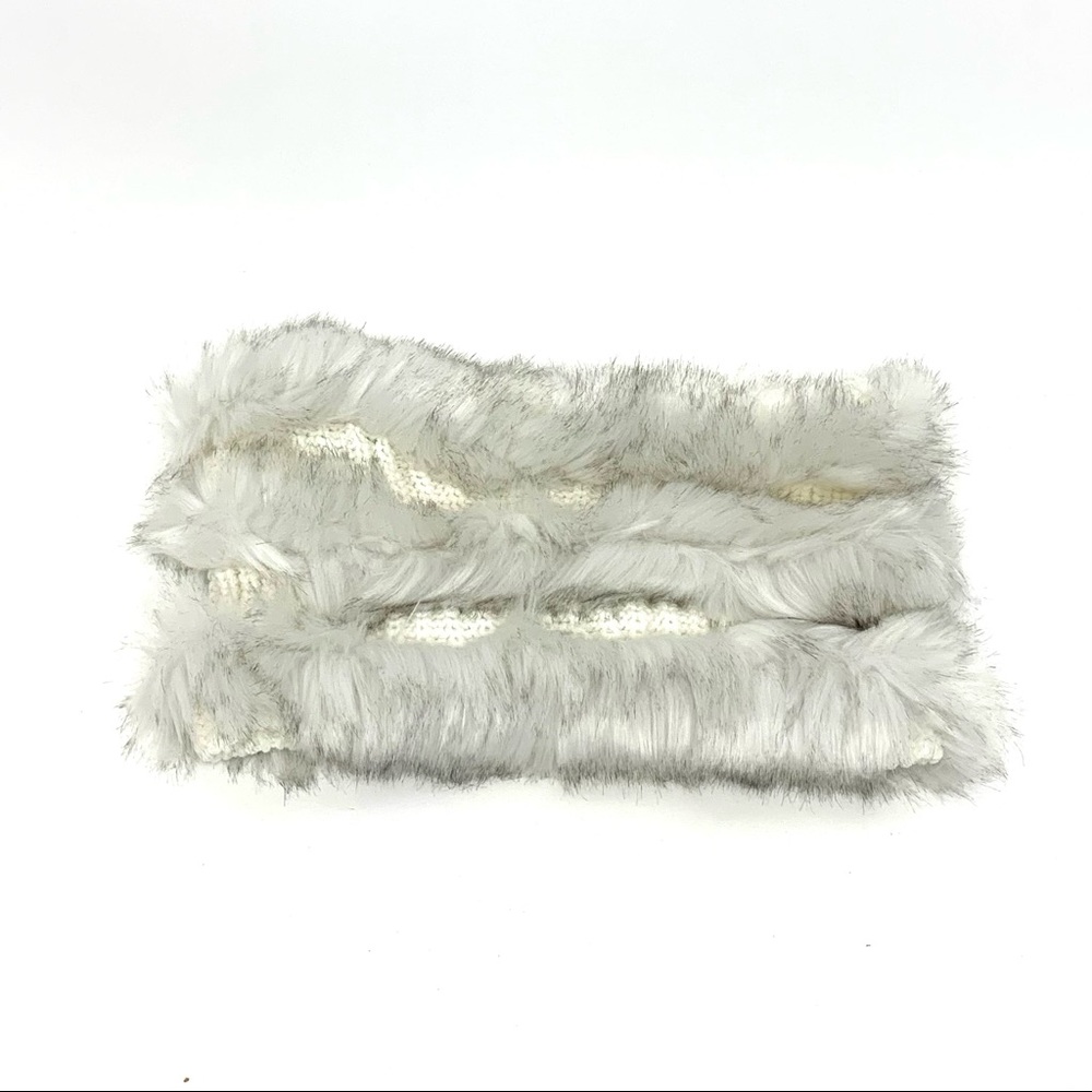 Surell Knit Striped Faux Fur Ivory Gray White Cozy Super Soft Neck Warmer Scarf